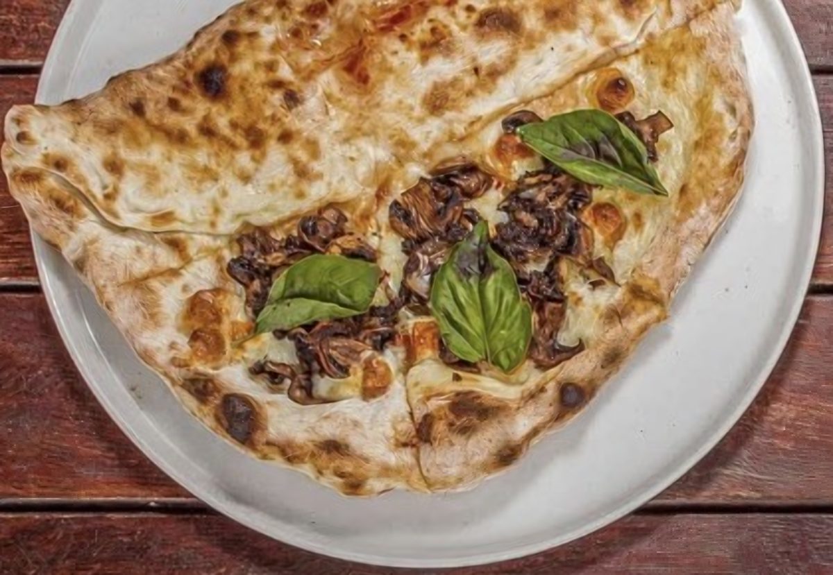 Calzone with mushrooms and basil