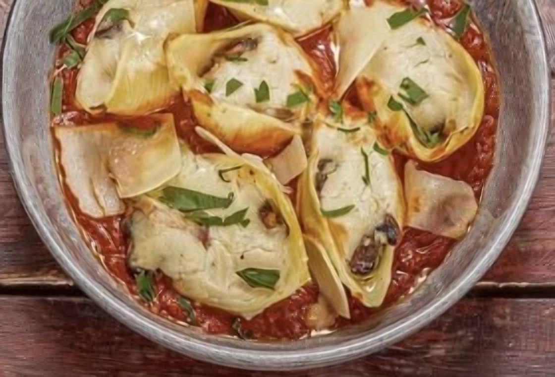 Conchiglioni, stuffed pasta shells in Napoli sauce